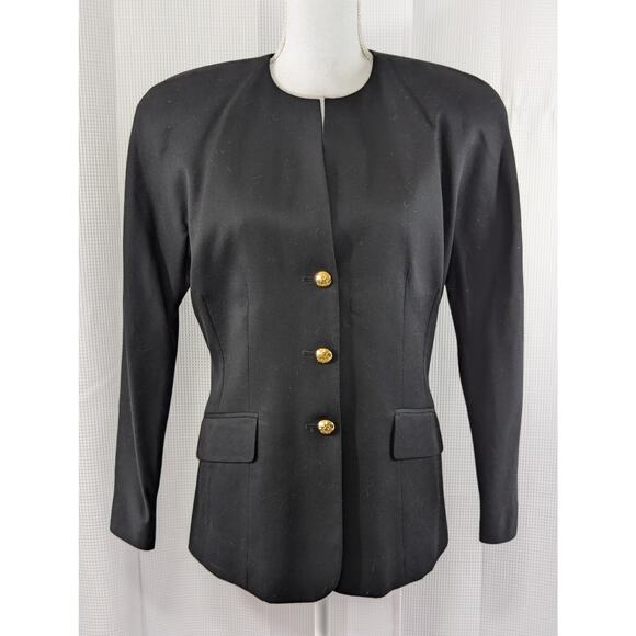 LORD & TAYLOR! STUNNING BLACK PURE GABARDINE 100% WOOL BLAZER, JACKET! SZ 10 - Picture 2 of 10